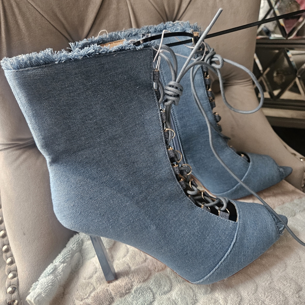 Chase + Chloe Blue Lace-Up Heeled Boots
